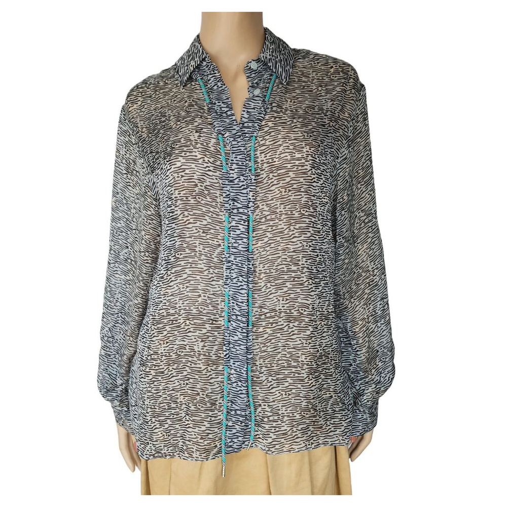 KENZO Black & White Zebra‎ Print Silk Blouse 36 S